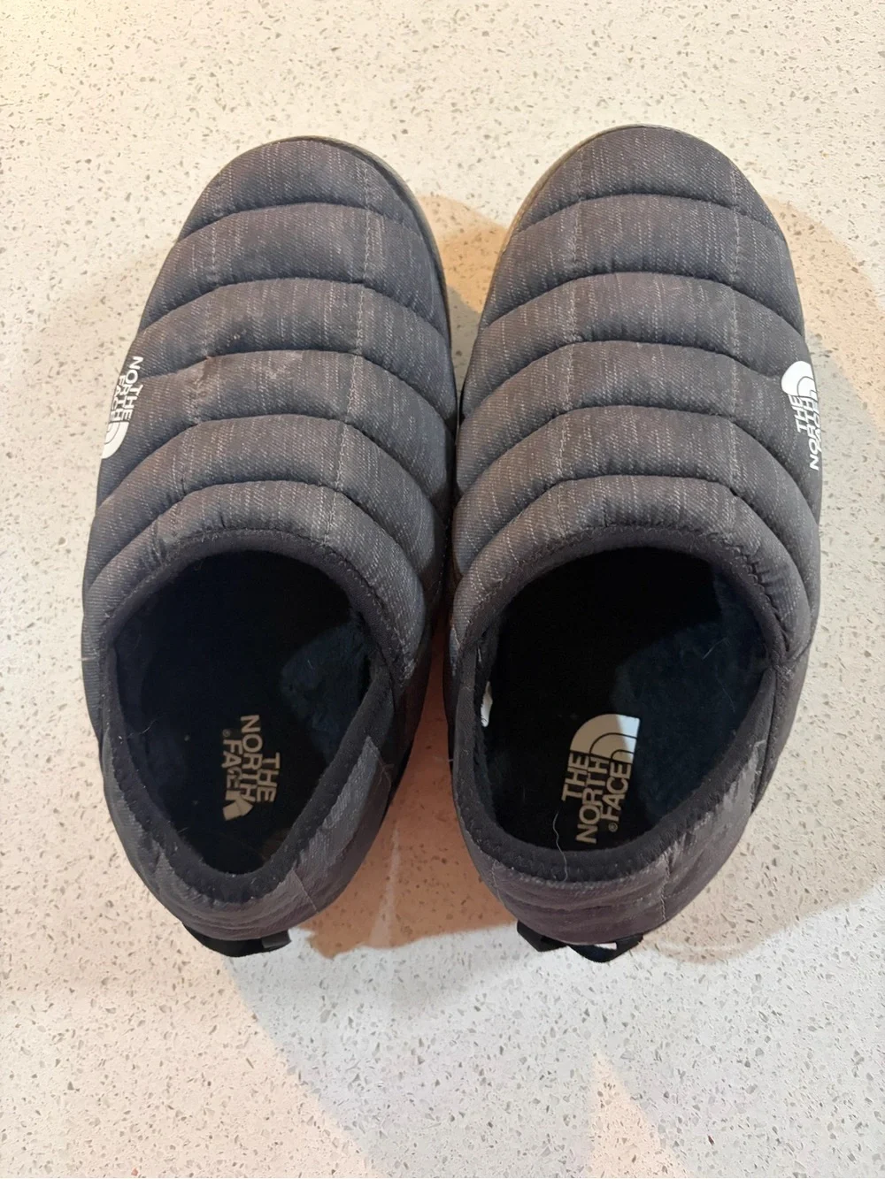 The North Face Men's ThermoBall Quilted Slip-On Mules — Black and Gray